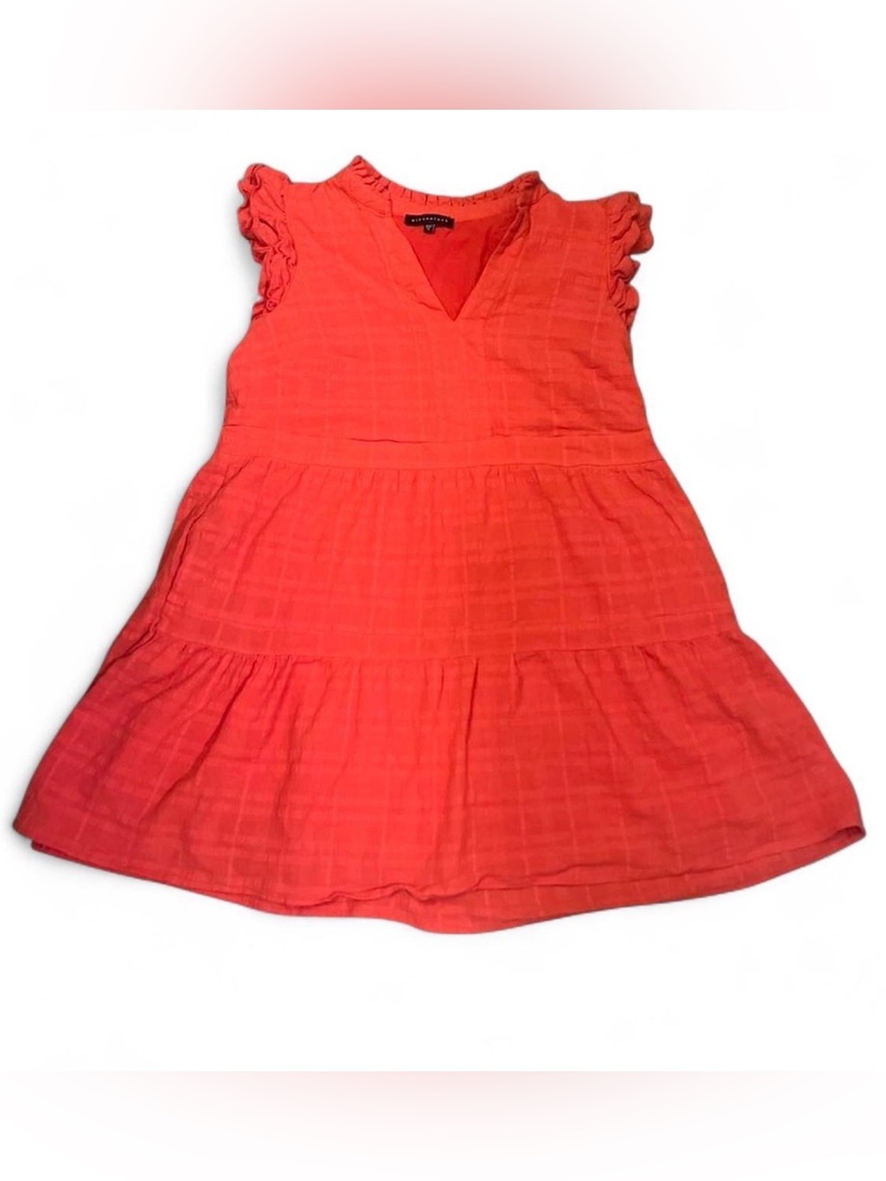 Gibsonlook Boutique Coquette Coral Babydoll Ruffle Sleeve V-Neck Tiered Dress